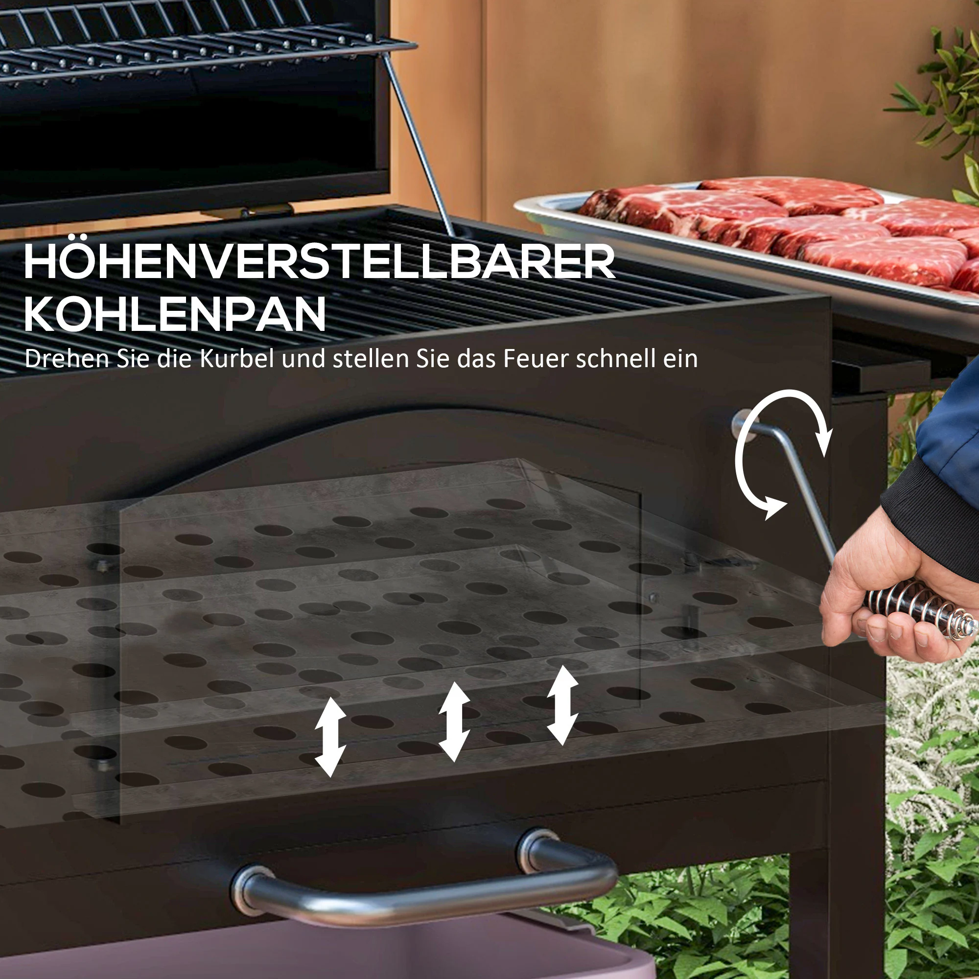 Outsunny Holzkohlegrill mit Thermometer schwarz 124L x 66B x 112H cm