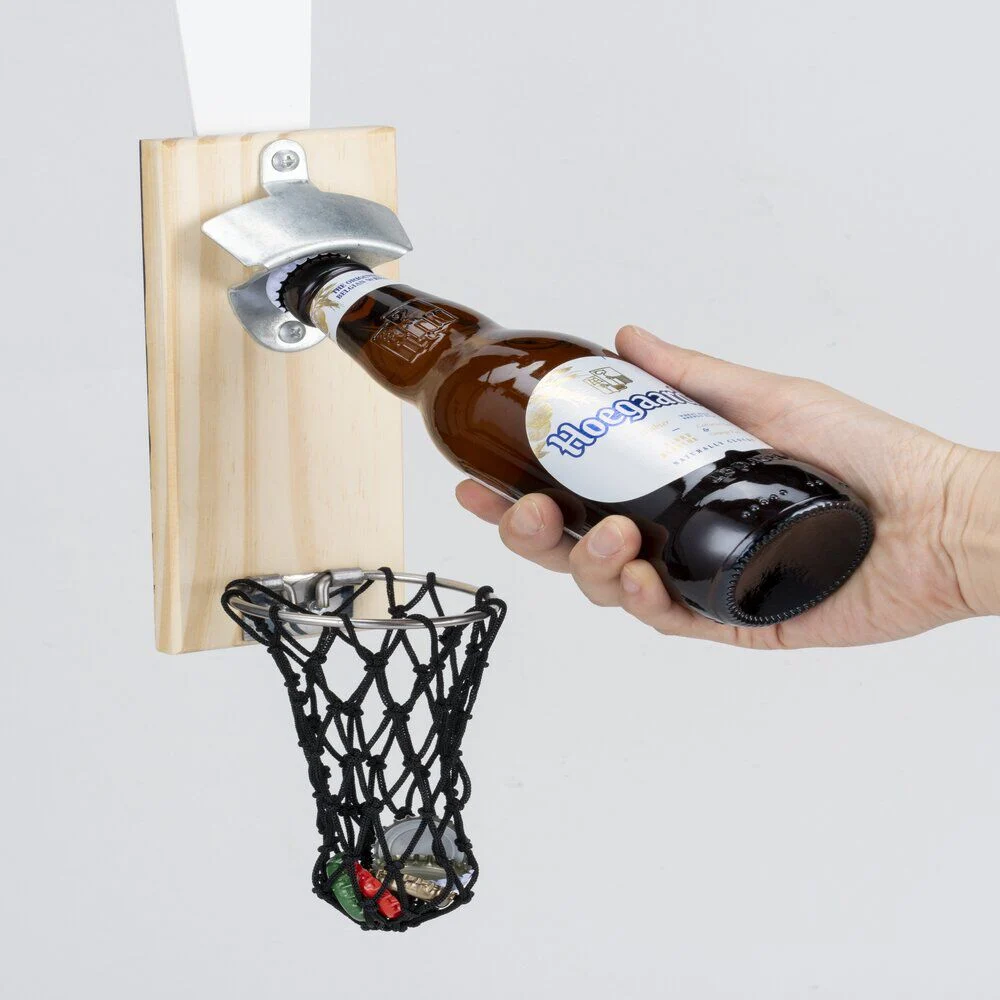 Décapsuleur mural basketball en bois 8x5xH20cm