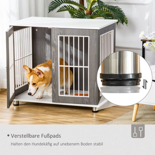 Hundekennel Transportboks I Tre Med Bordplate Og Pute, Bur For Smådyr, Sidebord, Grå+Hvit, 85X55X75Cm