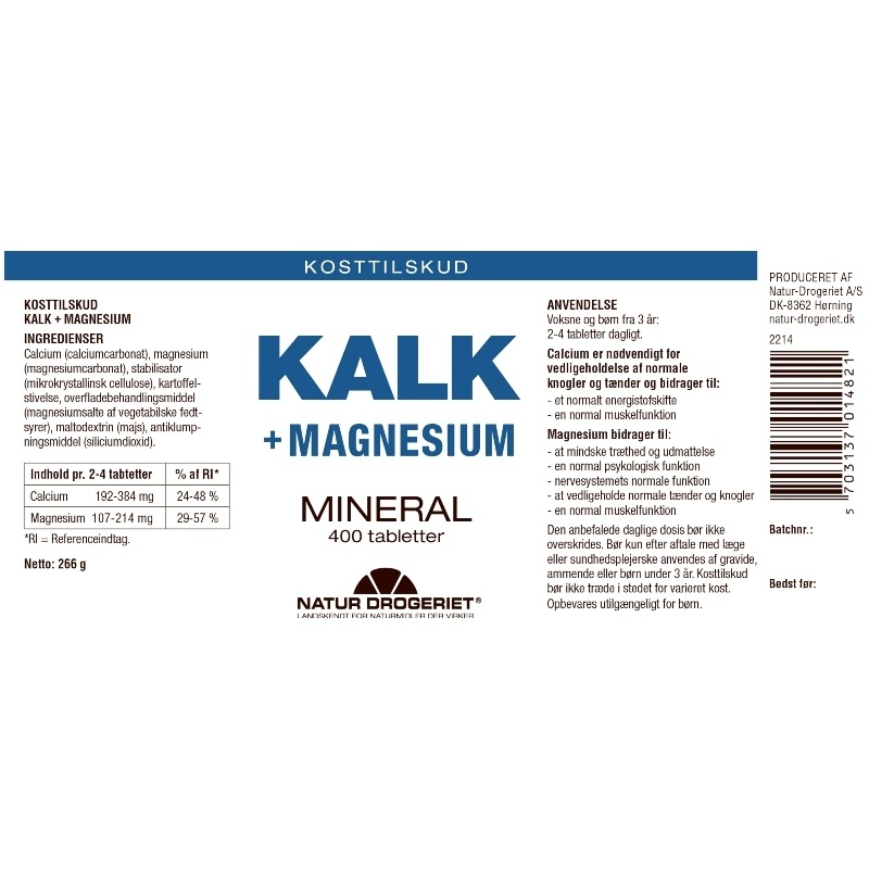 Natur Drogeriet Calcium + Magnesium 400 Pieces