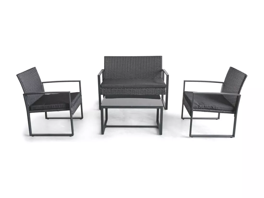 Acqua Chiara - Salon de jardin en métal et polyrattan avec table basse en verre