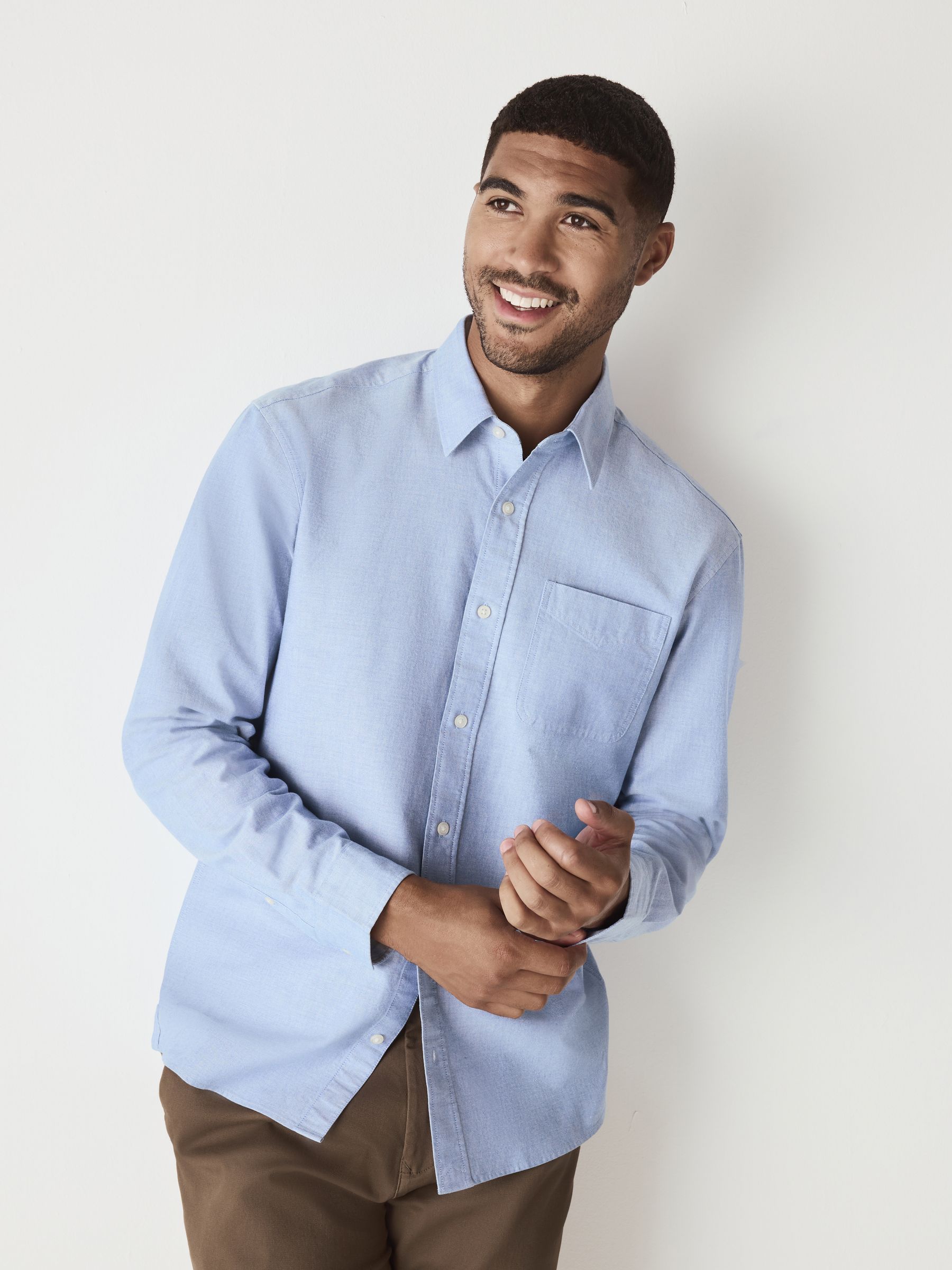 Lichtblauw - Slim Fit - Oxford-hemd met lange mouwen