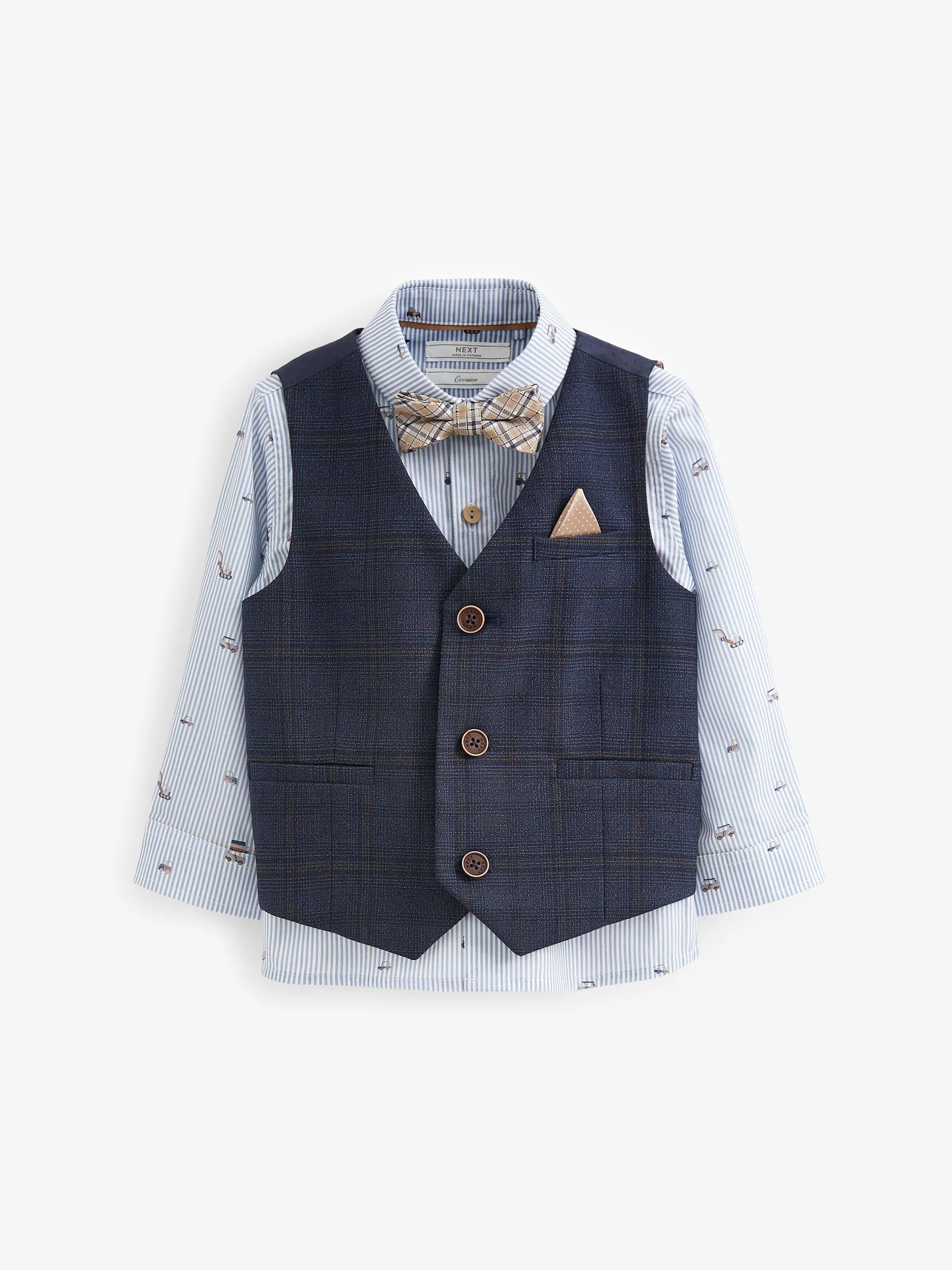 Marineblauw geruit - Set met gilet, overhemd en vlinderdas (3 mnd- 7 jr)