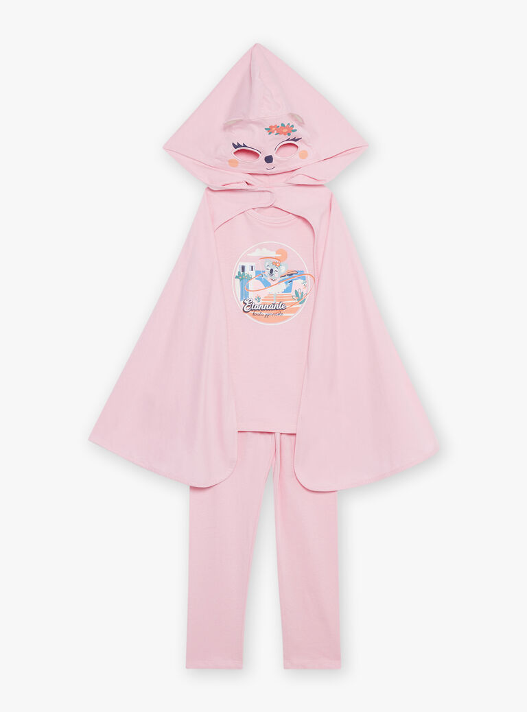 Pyjama deux pièces rose pâle en coton avec cape tête de koala