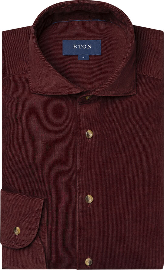 ETON Contemporary Fit Dark Red Corduroy Shirt Rød