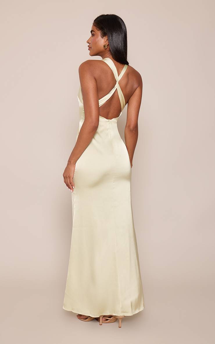Vert Sauge Robe Longue Satinée Dos Nu Sans Manches