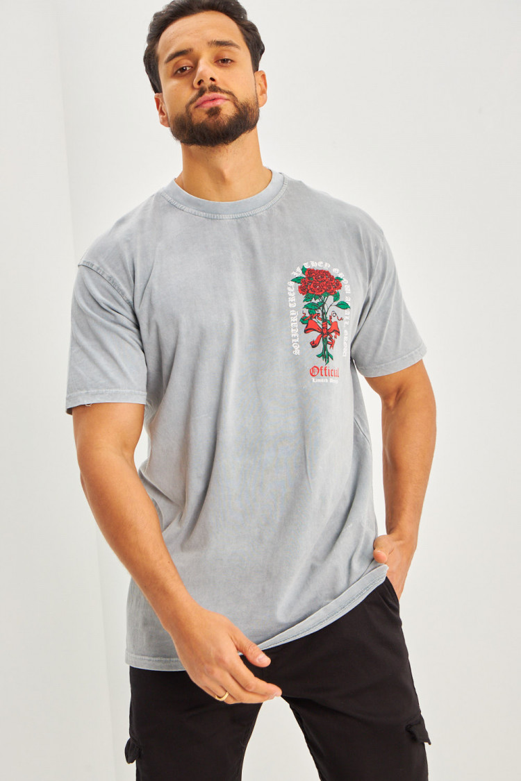 T-shirt gris bouquet de roses rouges