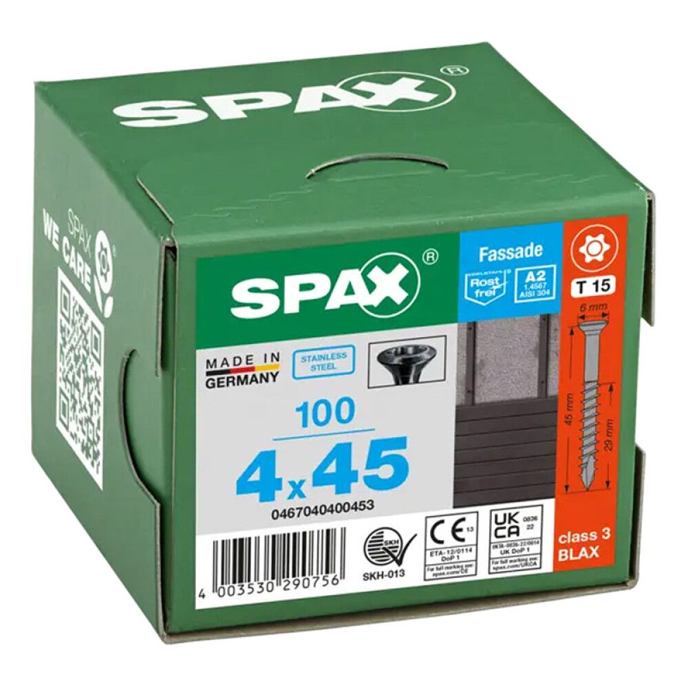 FASADESKRUE SPAX BLAX T-STJERNE A2 4X45MM 100STK