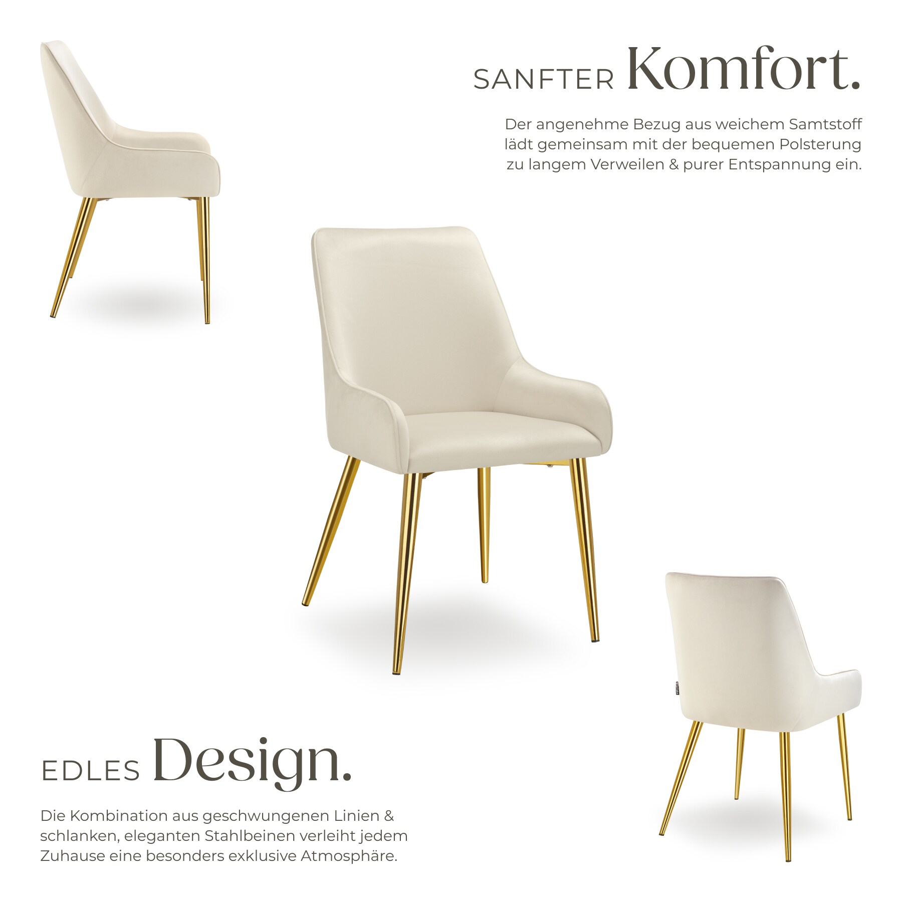 tectake® Polsterstuhl , in Samtoptik, gepolstert, schlanke, pulverbeschichtete Stahlbeine, 52 x 61 x 89 cm