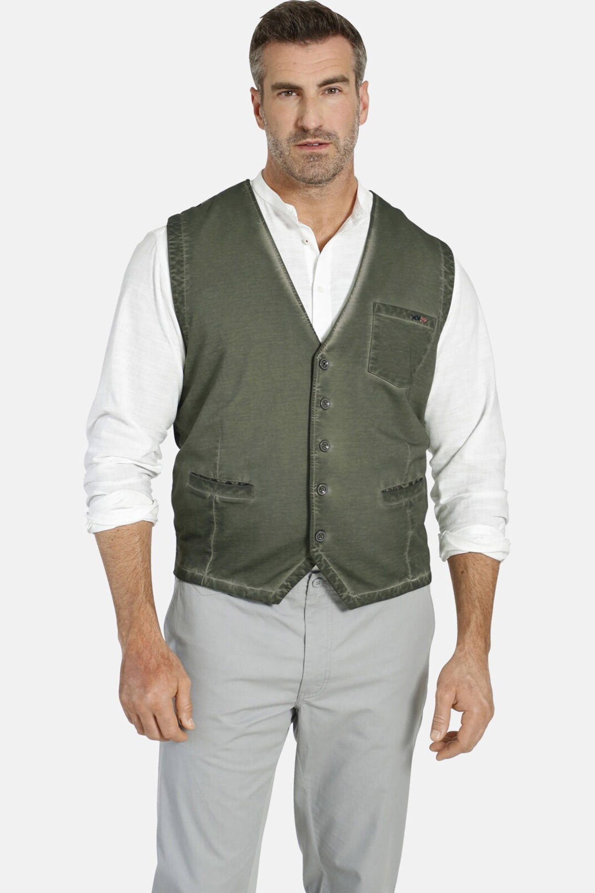 Charles Colby +FIT Collectie gilet DUKE STOUD Plus Size kaki