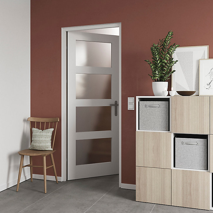 Bloc-porte Connemara 4 carreaux blanc H.204 x l.73 cm, poussant droit