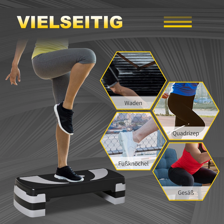 HOMCOM Steppbrett mit 3 Stufen schwarz, grau