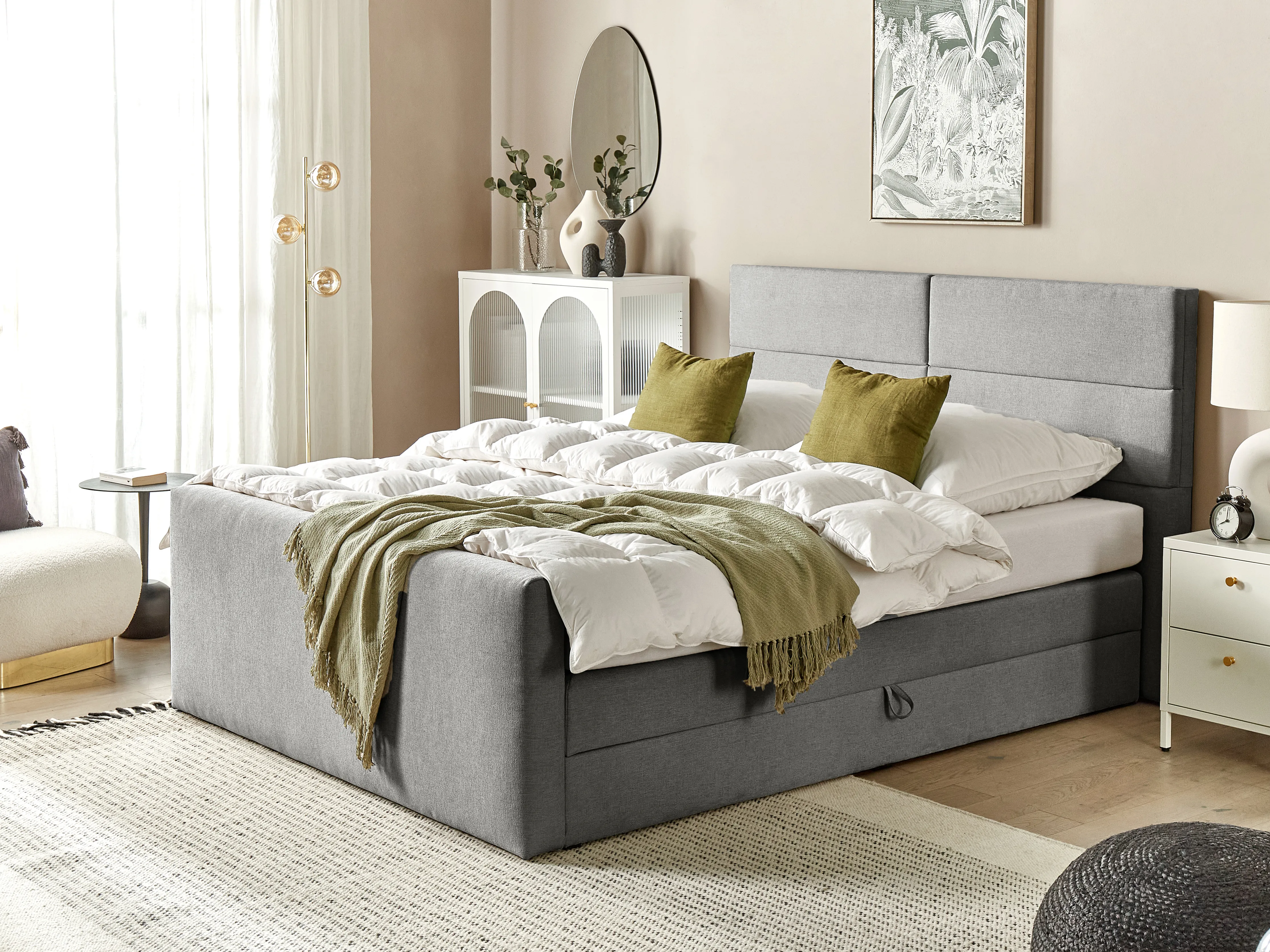 Boxspring met opbergruimte Stof ARISTOCRAT 160 x 200 cm Lichtgrijs