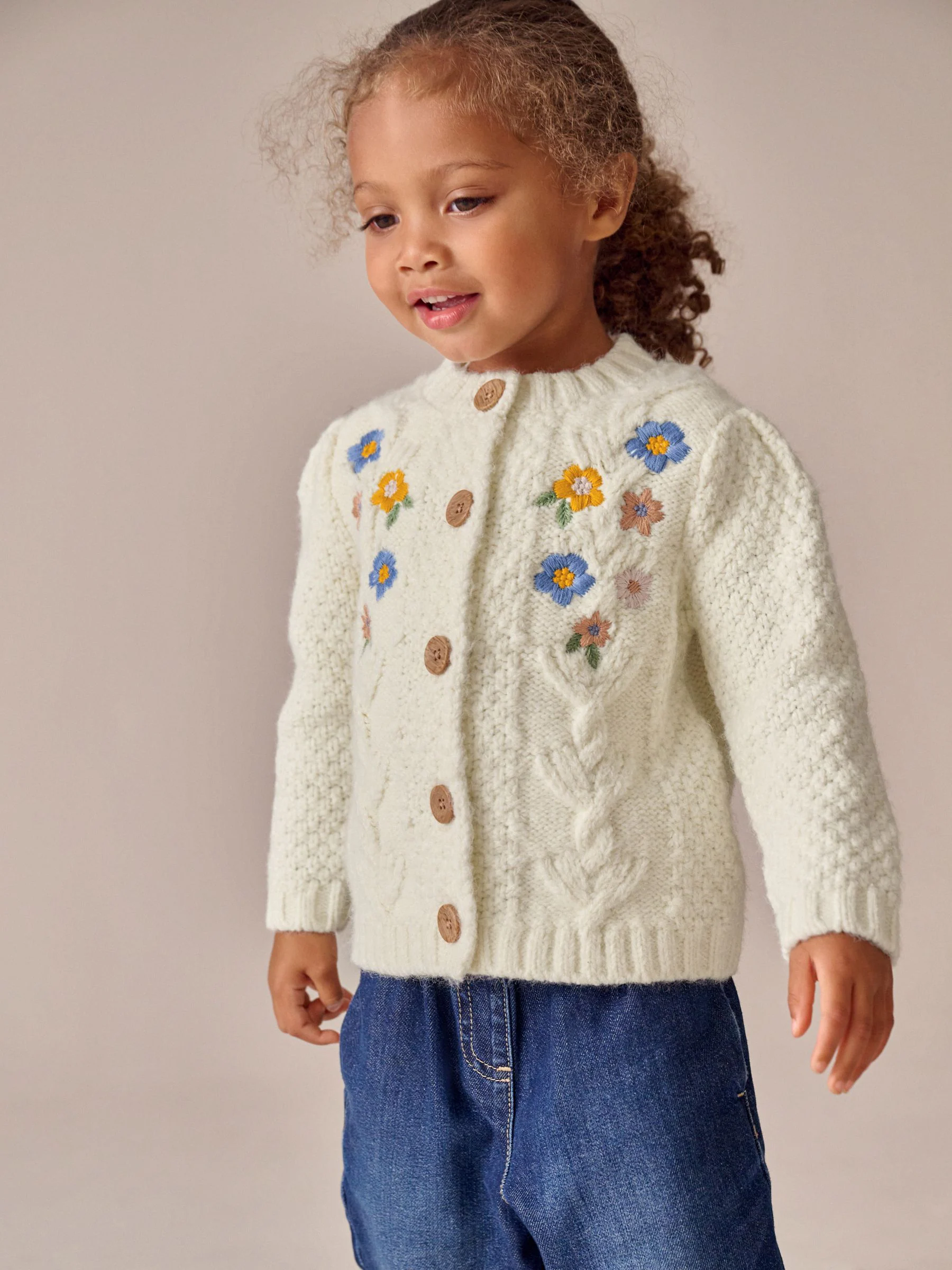 Ecru - Vest met geborduurde bloemen (3 mnd- 10 jr)