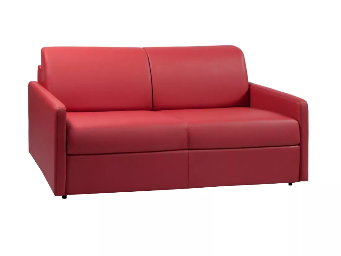 Canapé 3 places convertible express en simili rouge - Couchage 140 cm - Matelas 18 cm CALIFE