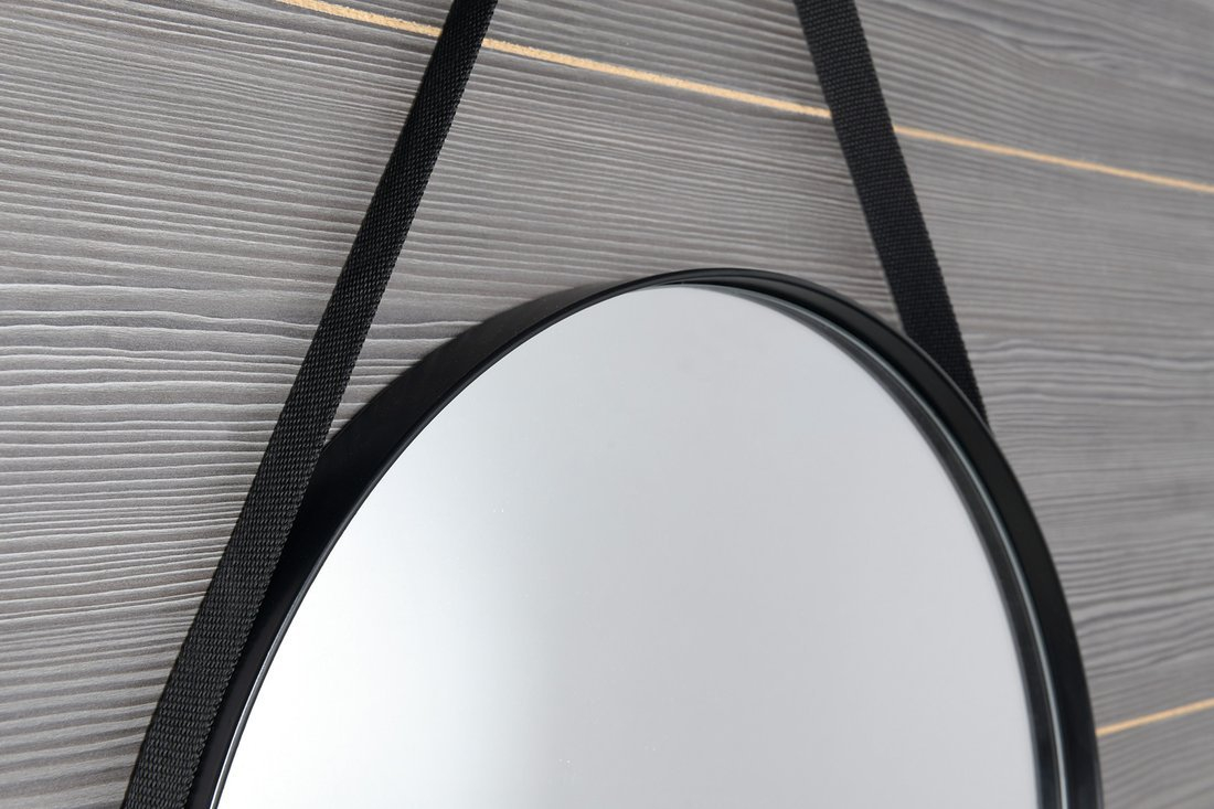 Sapho Orbiter ronde spiegel met riem mat zwart 60cm