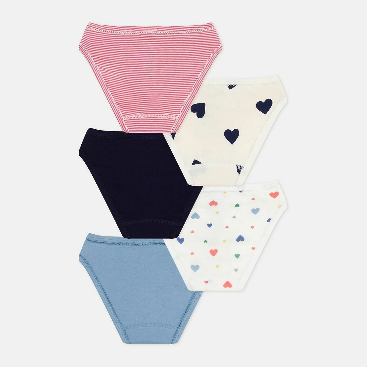 PETIT BATEAU<br>Conjunto de 5 calcinhas de algodão com corações e listras