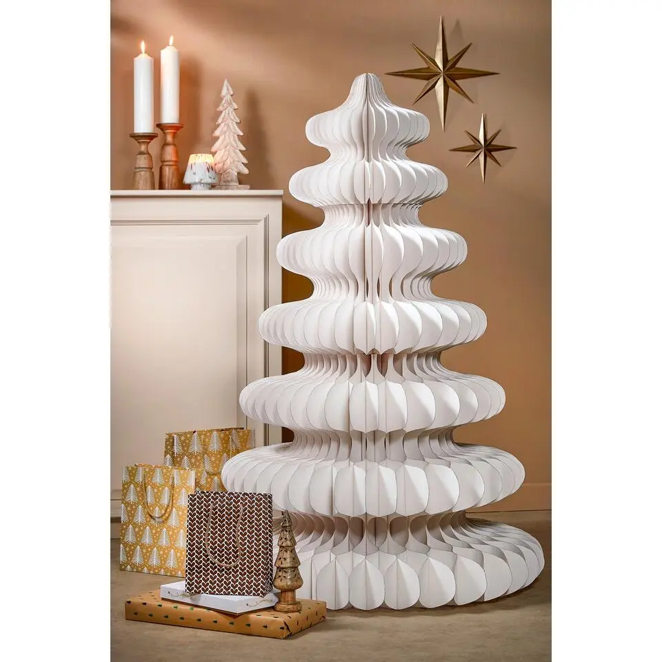 Mica Decorations Decoratie Kerstboom - H153 x Ø104 cm - Papier - Wit