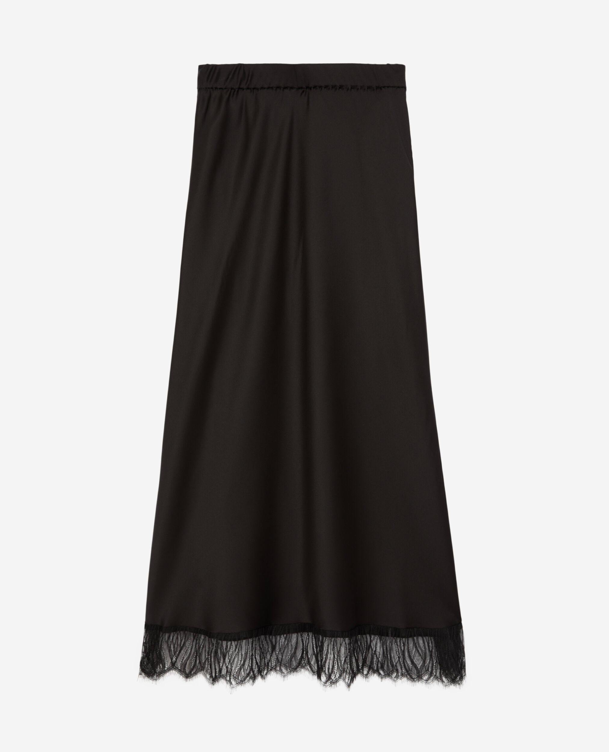 Jupe noire longue avec détails en dentelle