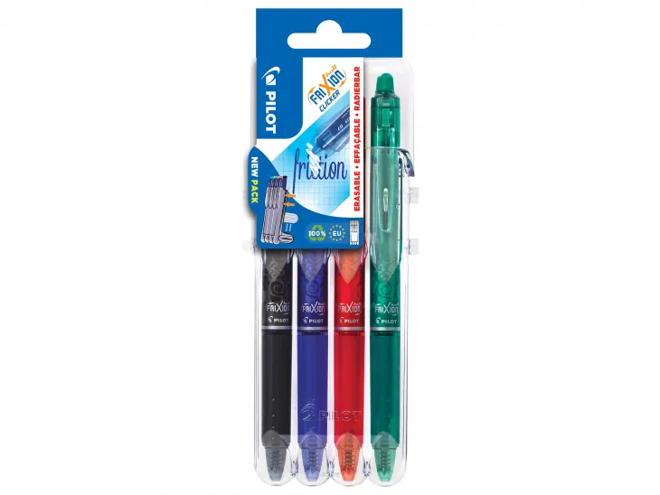 Pilot FriXion Clicker 0,7 mm - Set-2-Go - med 4 stk. ass. farver