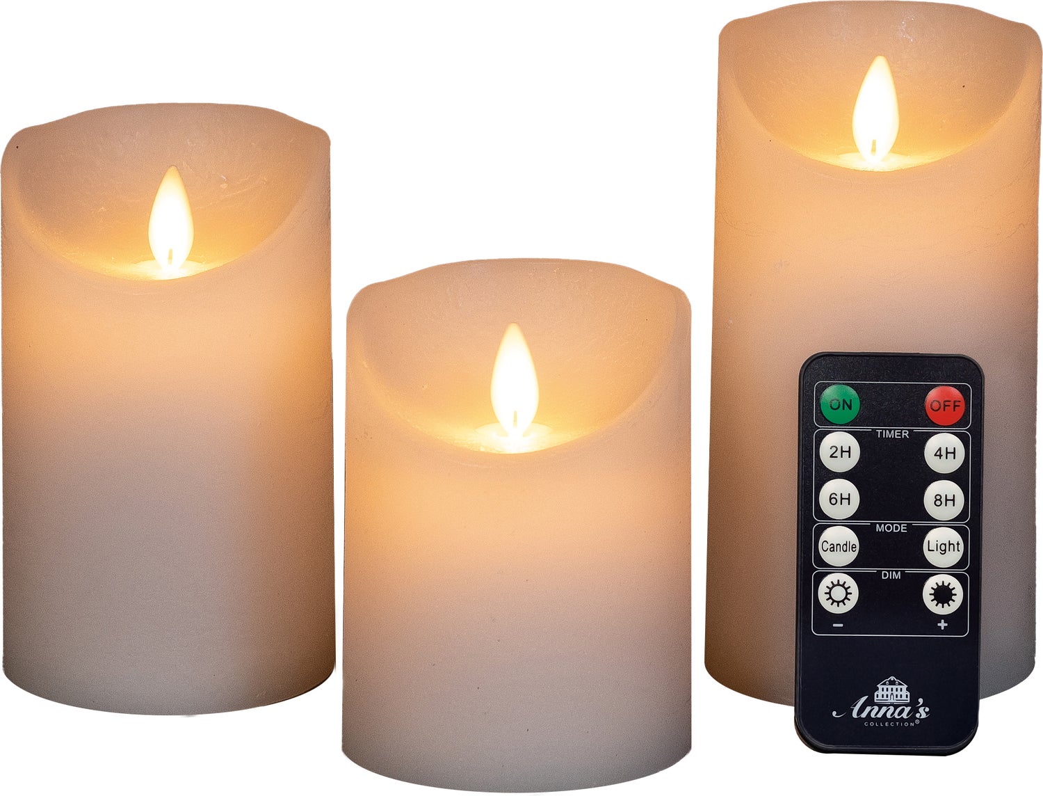 Anna's Collection LED stompkaars met timer Rustiek wit D 7,5 H 10 / 12,5 / 15 cm 3 stuks