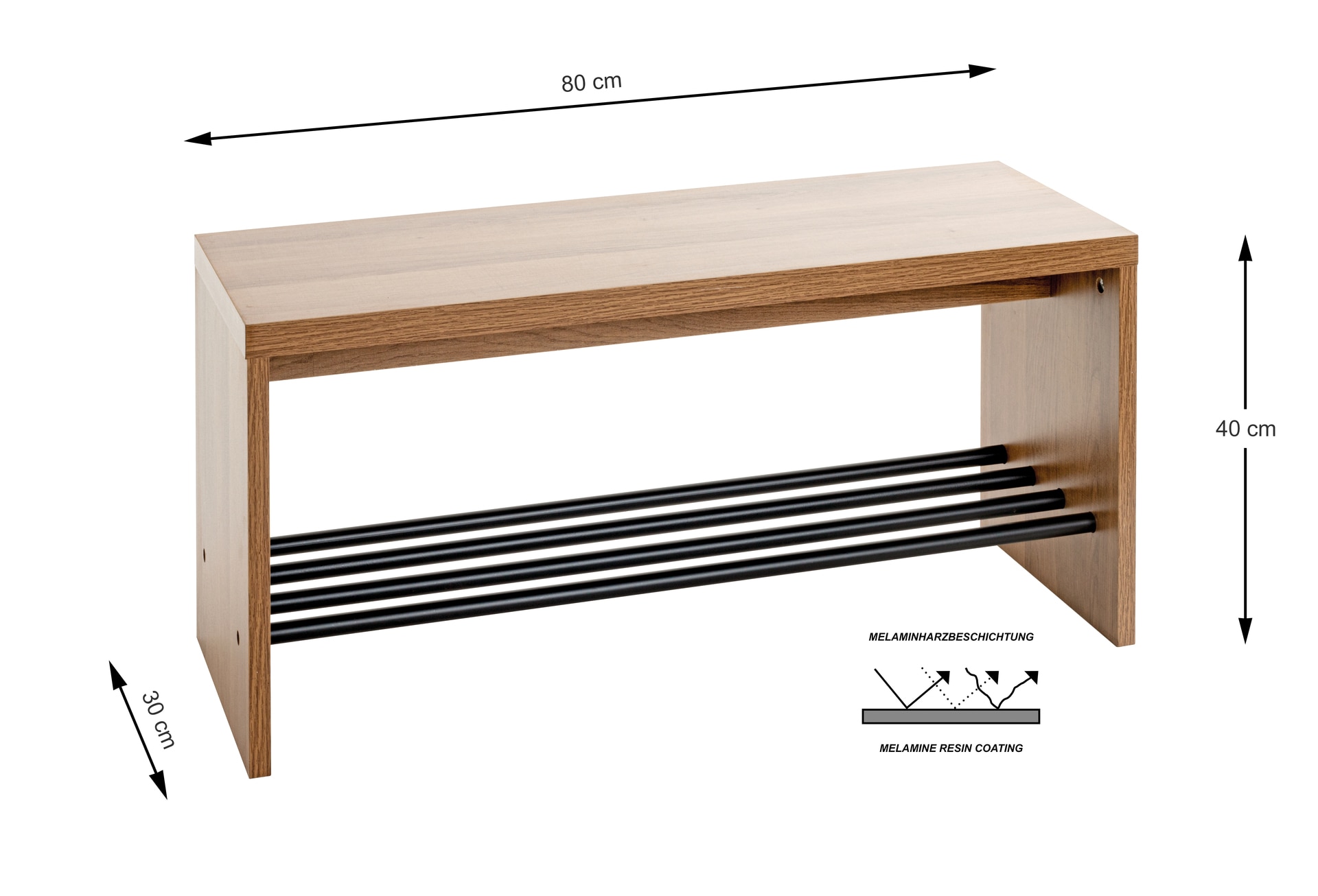 Schuhbank 80 x 40 cm braun/schwarz