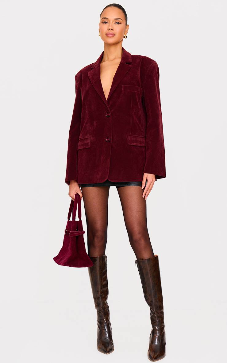 Rouge Bordeaux Blazer Long En Synthétique