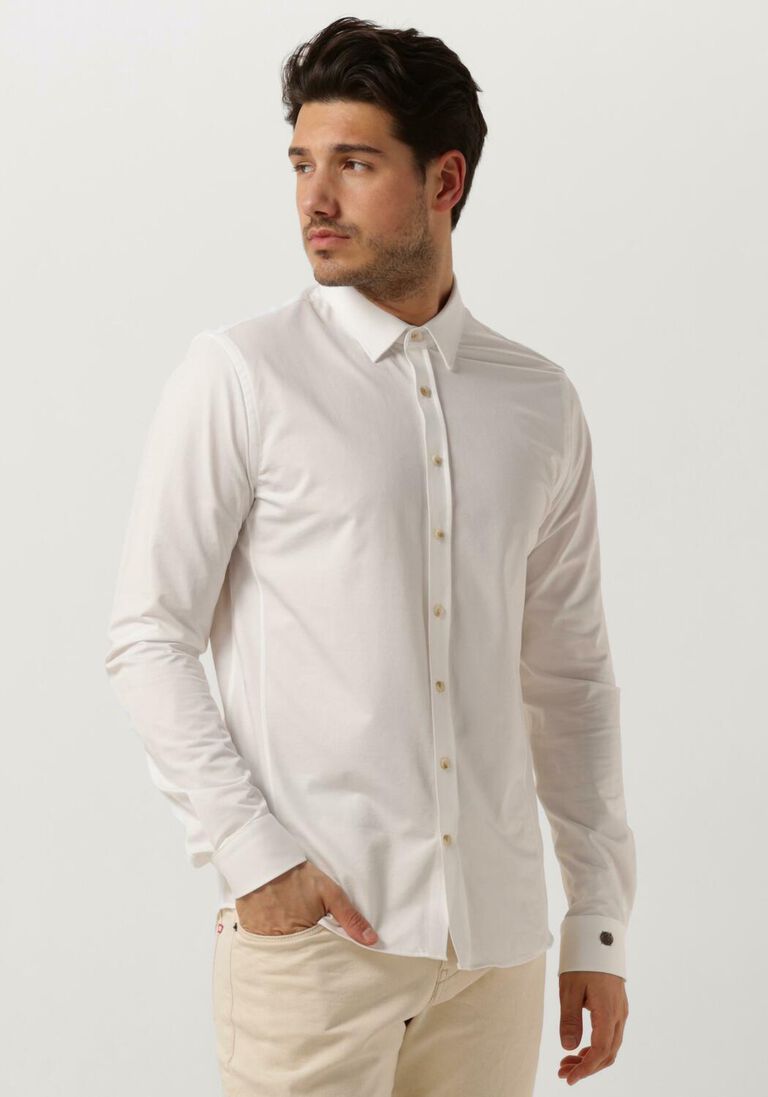 CAST IRON lichtgrijze cast iron klassiek overhemd long sleeve shirt twill jersey 2 tone