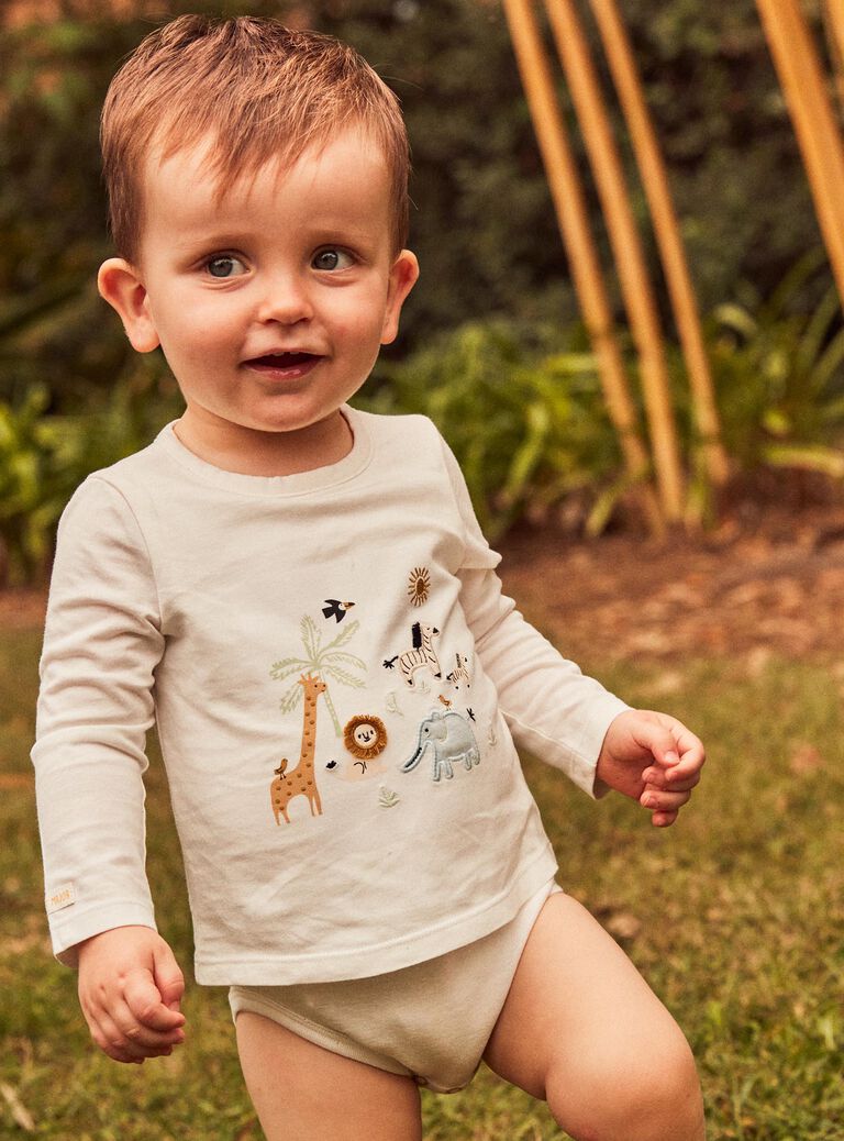 Body-T-shirt écru avec animaux