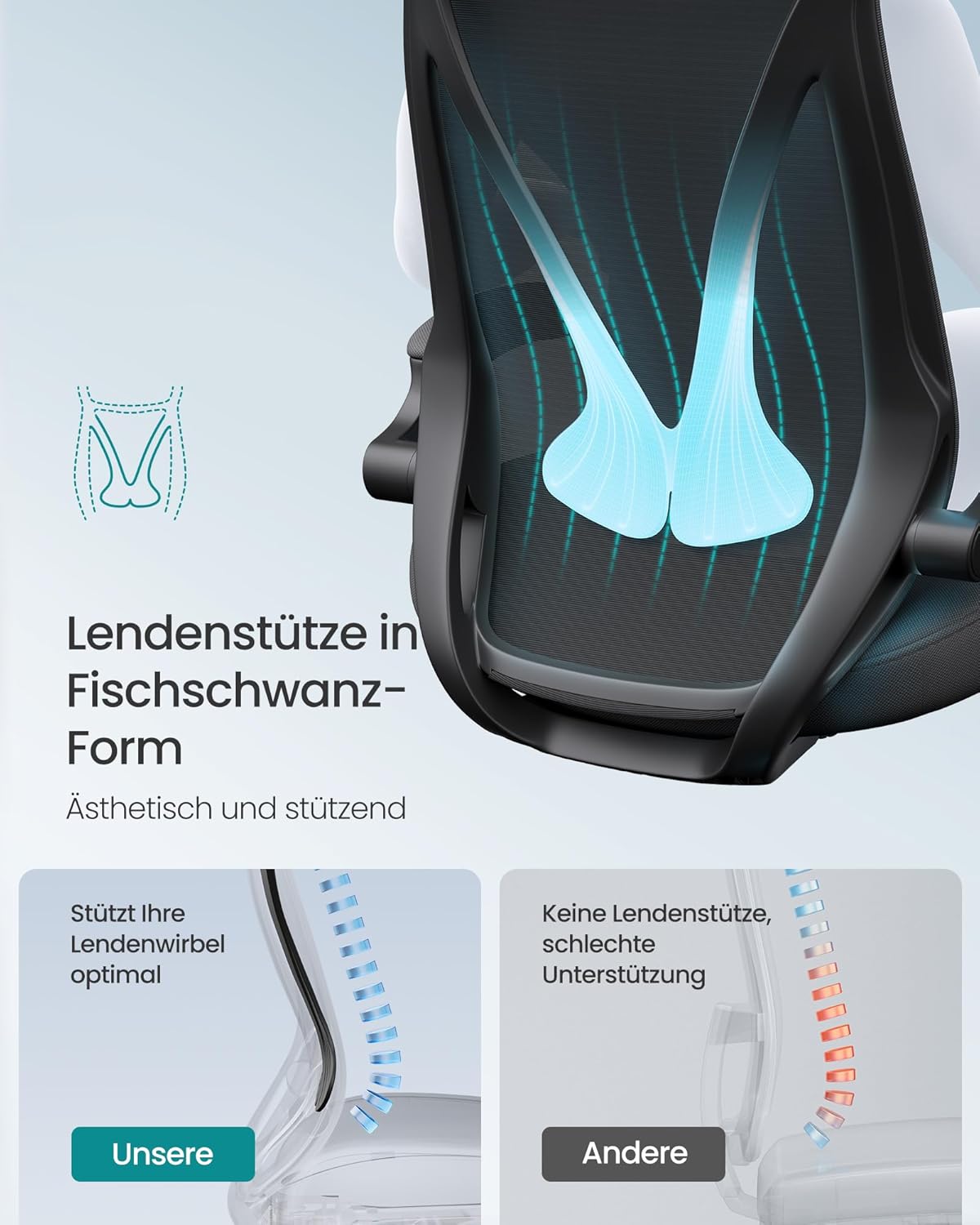 SONGMICS Bürostuhl, Schreibtischstuhl, ergonomische Rückenlehne, höhenverstellbar, hochklappbare Armlehnen, Drehstuhl mit Kopfstütze, bis 150 kg belastbar, tintenschwarz OBN088B01 JI4560770