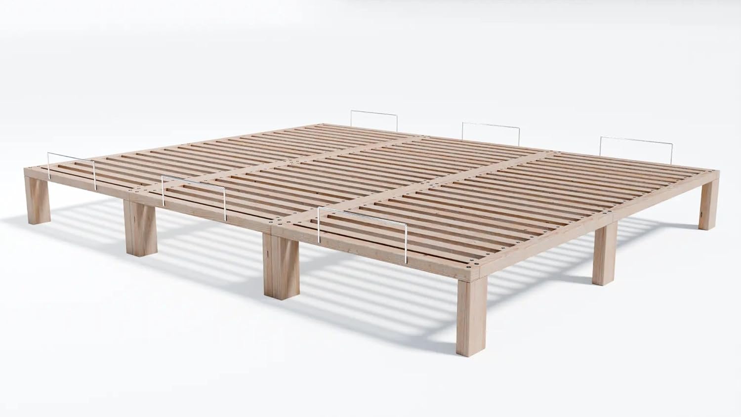 Überlänge 220 cm, Kiefer massiv Holzbett G56, naturbelassen, inkl. Lattenrost und Matratzenbügeln, Liegefläche 270x220 cm, Best. aus 3X 90 x 200 cm und 3 x Verlängerung auf 220cm