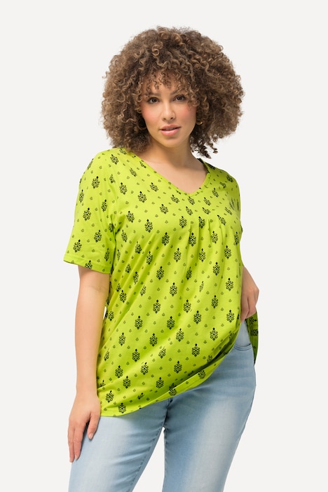 T-Shirt, Zierfalten, A-Linie, V-Ausschnitt, Halbarm