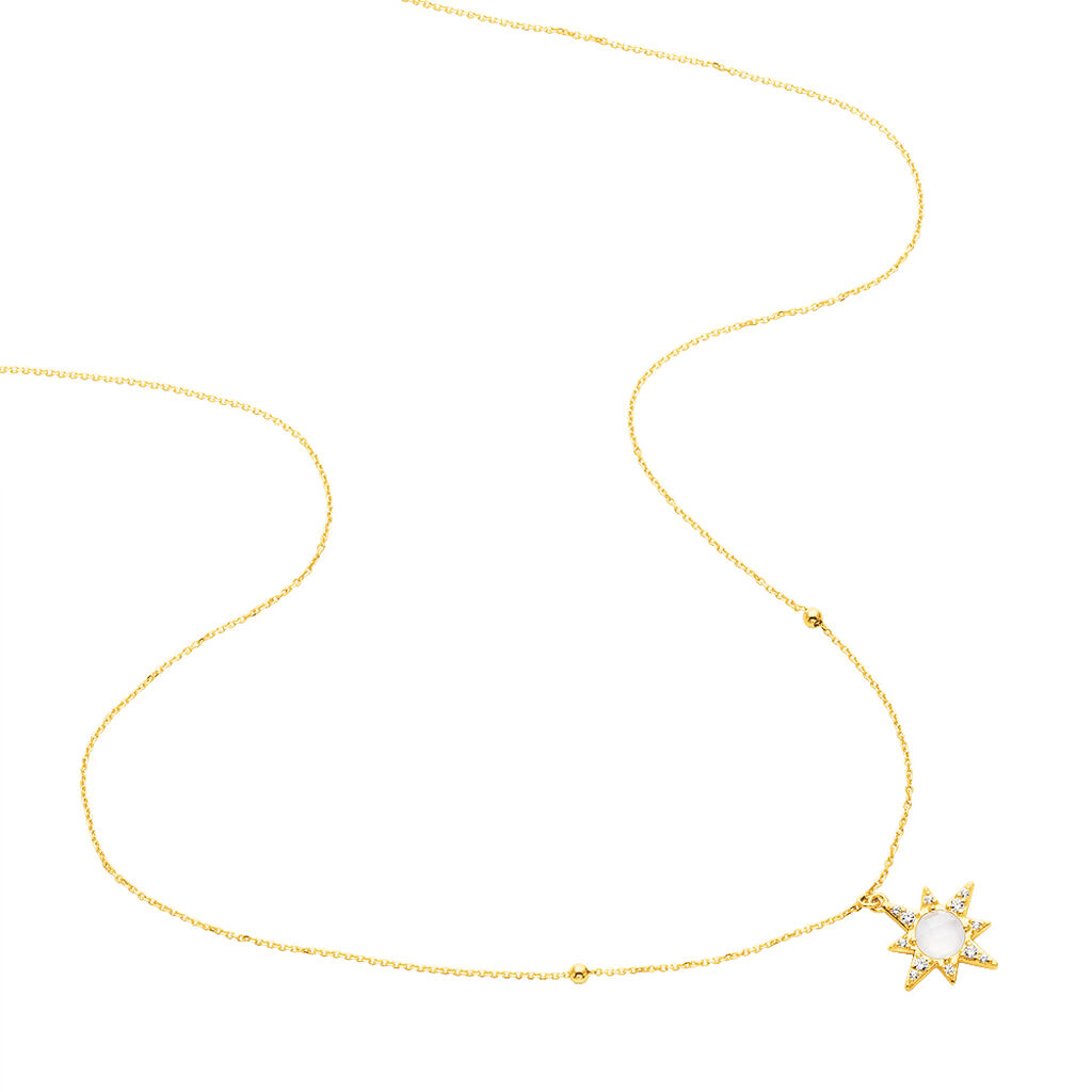 Collier Terry Or Jaune Calcedoine Et Oxyde De Zirconium
