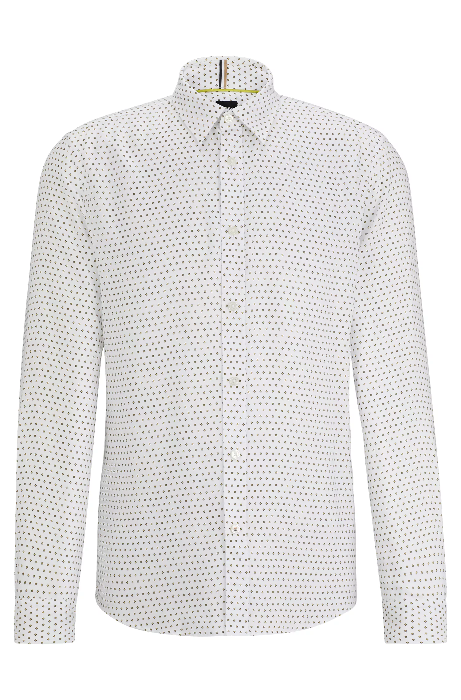Camisa BOSS preta de corte slim em tecido estruturado com estampa.