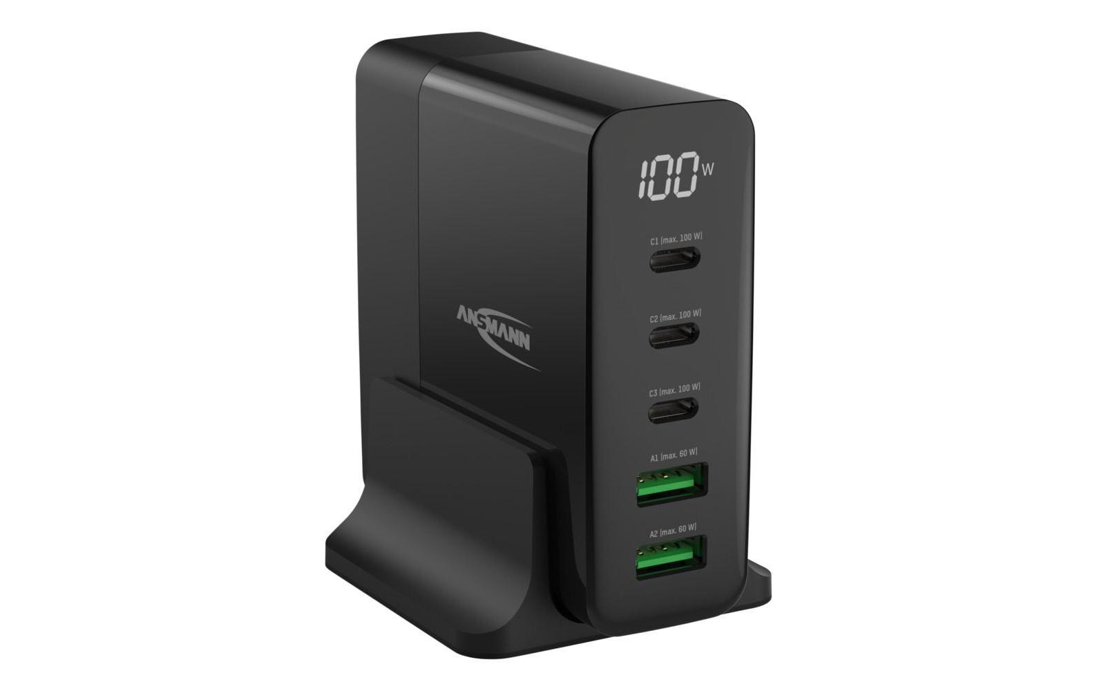 Desktop Charger mit Display, 140 W, 5 x USB 0<br>Mobiler, schnellladefähiger Zusatzakku mit fünf USB-Ladebuchsen