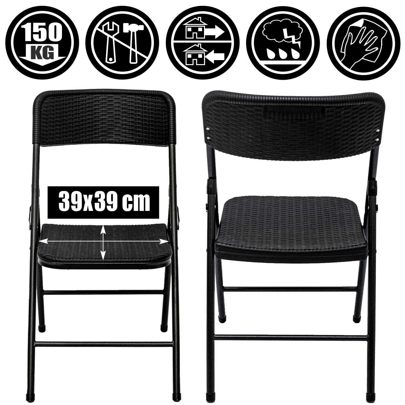 2 Klappstühle bis 150kg - 50x46x83,5 Balkonstuhl - Gartenstuhl in Rattan-Optik