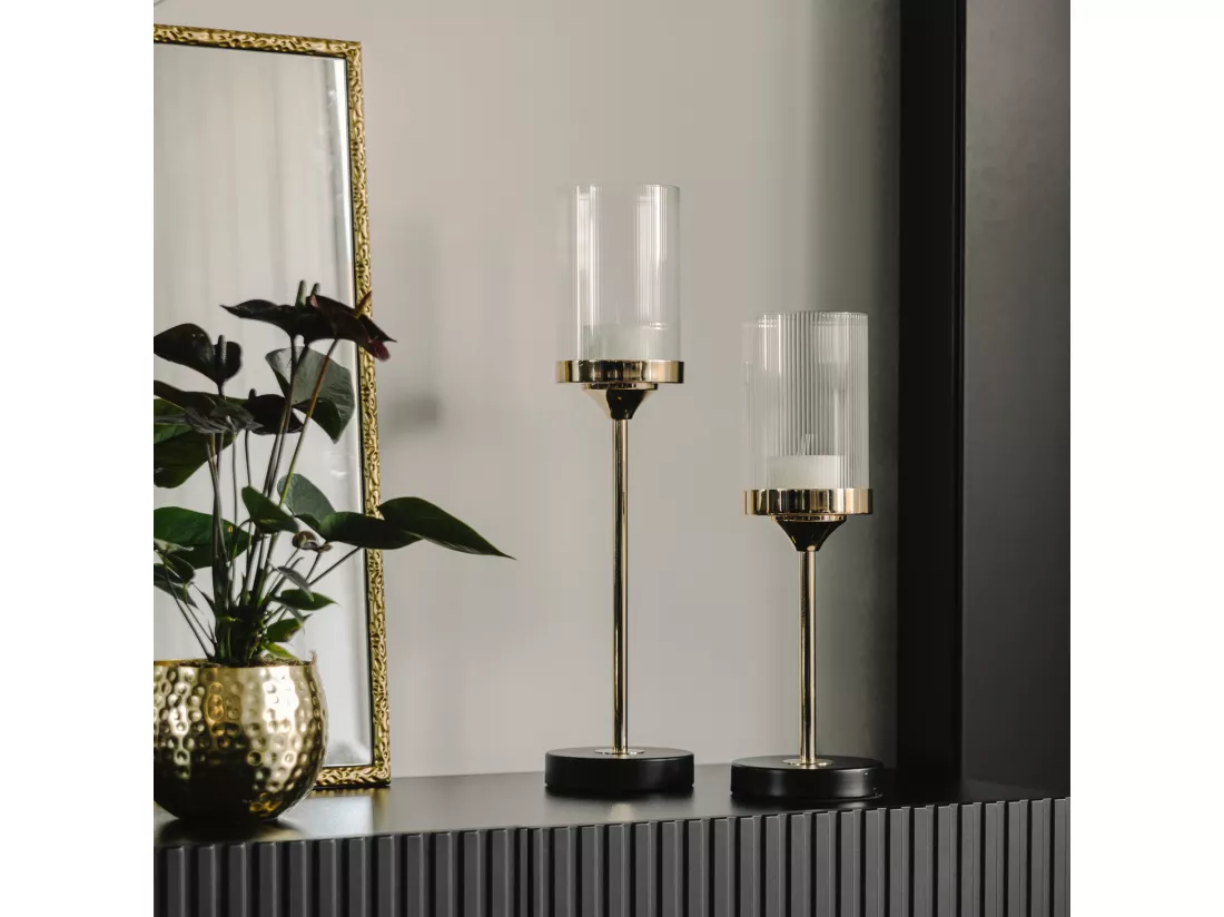 Bougeoir Enlaceso Or Moyen 37.5 x 12 (Métal, Verre)