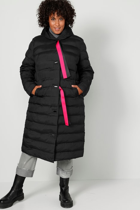 Steppmantel, Straight Fit, Color-Bänder, Kapuze, Druckknöpfe, Langarm