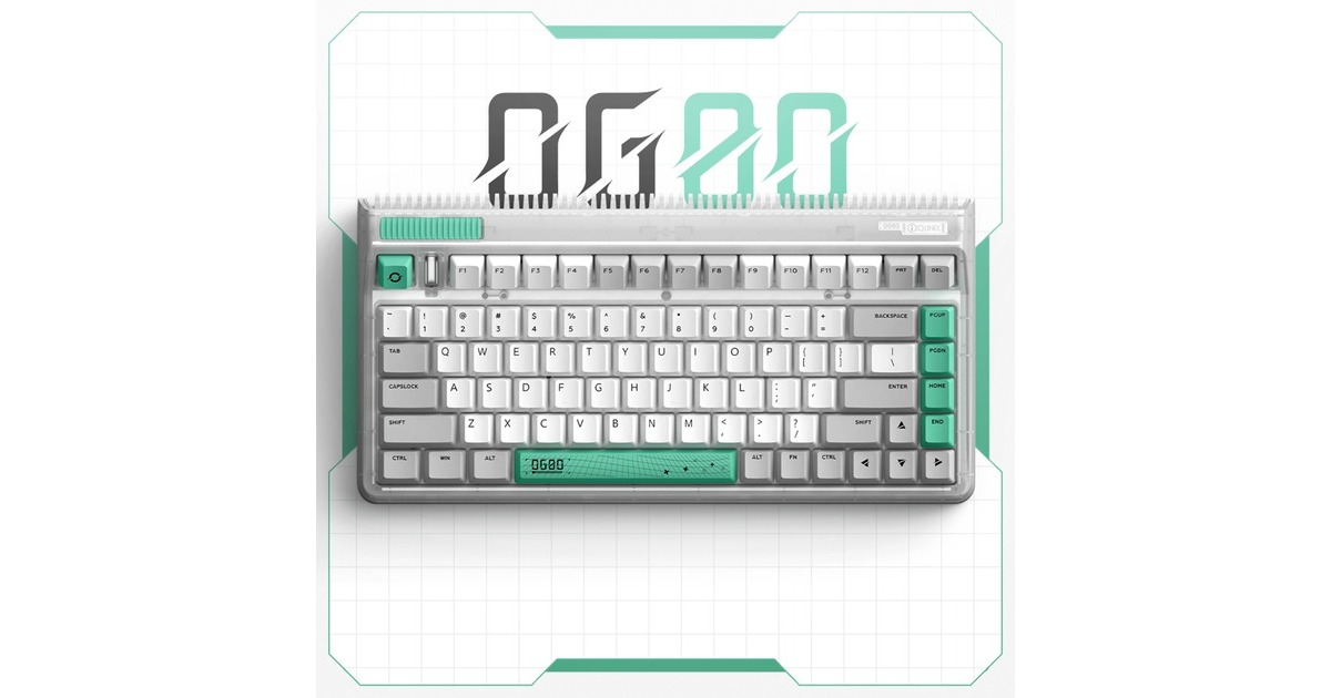 IqunixOG80 Wormhole Wireless Mechanical Keyboard, gaming toetsenbord  (Grijs/groen, US lay-out, Cherry MX Brown, RGB leds, 80% (TKL), Hot-swappable, PBT, 2.4GHz | Bluetooth 5.1 | USB-C)