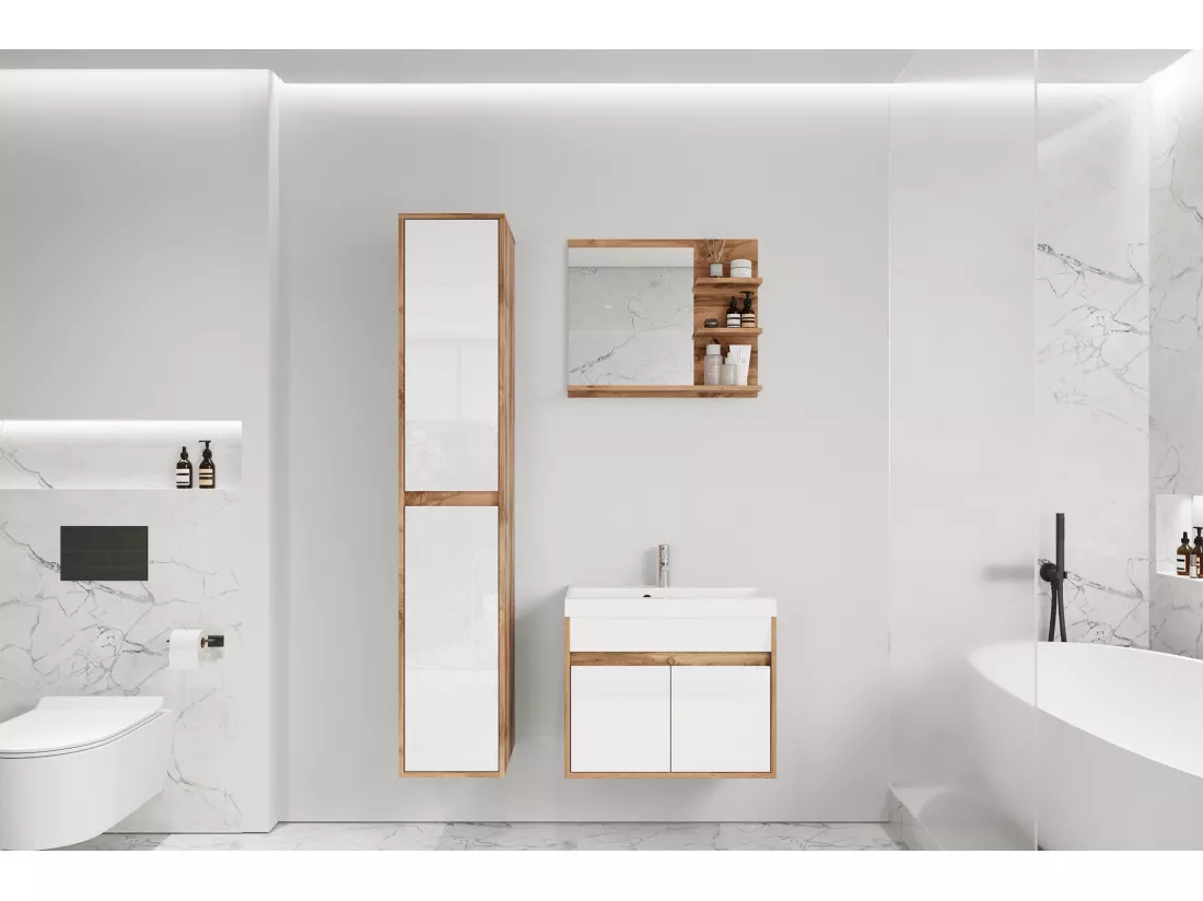 Ensemble de salle de bain - avec meuble sous-vasque Wotan / Blanc brillant - LUANI