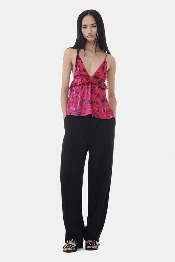 Ganni Drapey Melange Loose Pleat Bukser Black