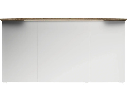 3-delige badkamermeubelset Pelipal xpressline 4010 BxHxD 144 x 200 x 49,5 cm, frontkleur eiken ribbeck, met keramische wastafel in wit en keramische wastafel, wastafelmeubel, spiegelkast met LED-verlichting, greep chroom hoogglans 4010.1400269 401014