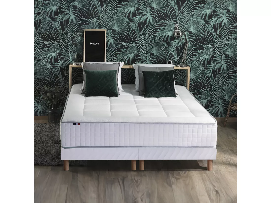 Ensemble matelas Ressorts 7 zones H28cm + sommier PALACIO 2 FABRICATION FRANCAISE Dimensions - 2x80 x 200 cm, Sommier - Blanc