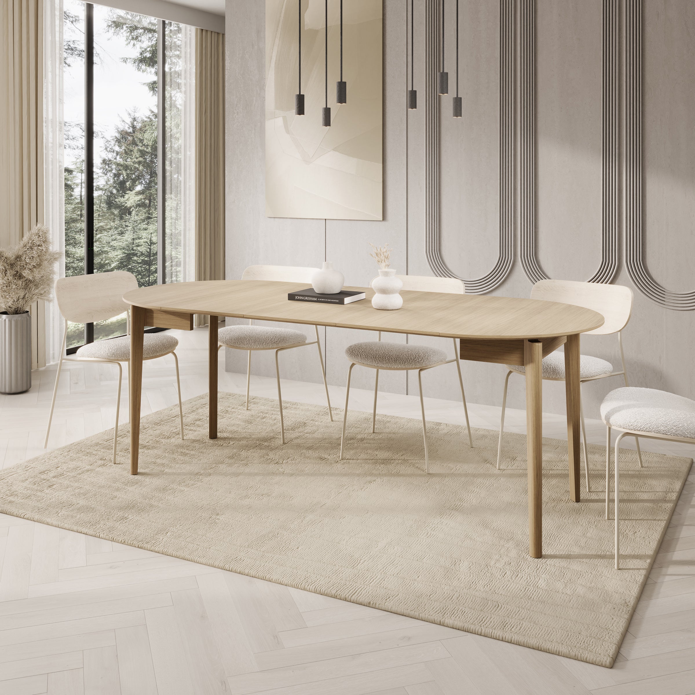 Portino - Eetkamertafel - Licht eiken - 90-210x90x77cm