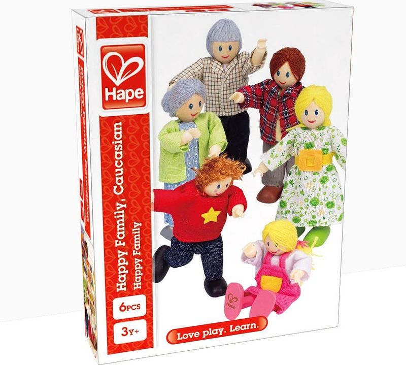 Hape - Familie van 6 Houten Poppen - Veelkleurig - FSC Hout - Beweegbare Armen en Benen