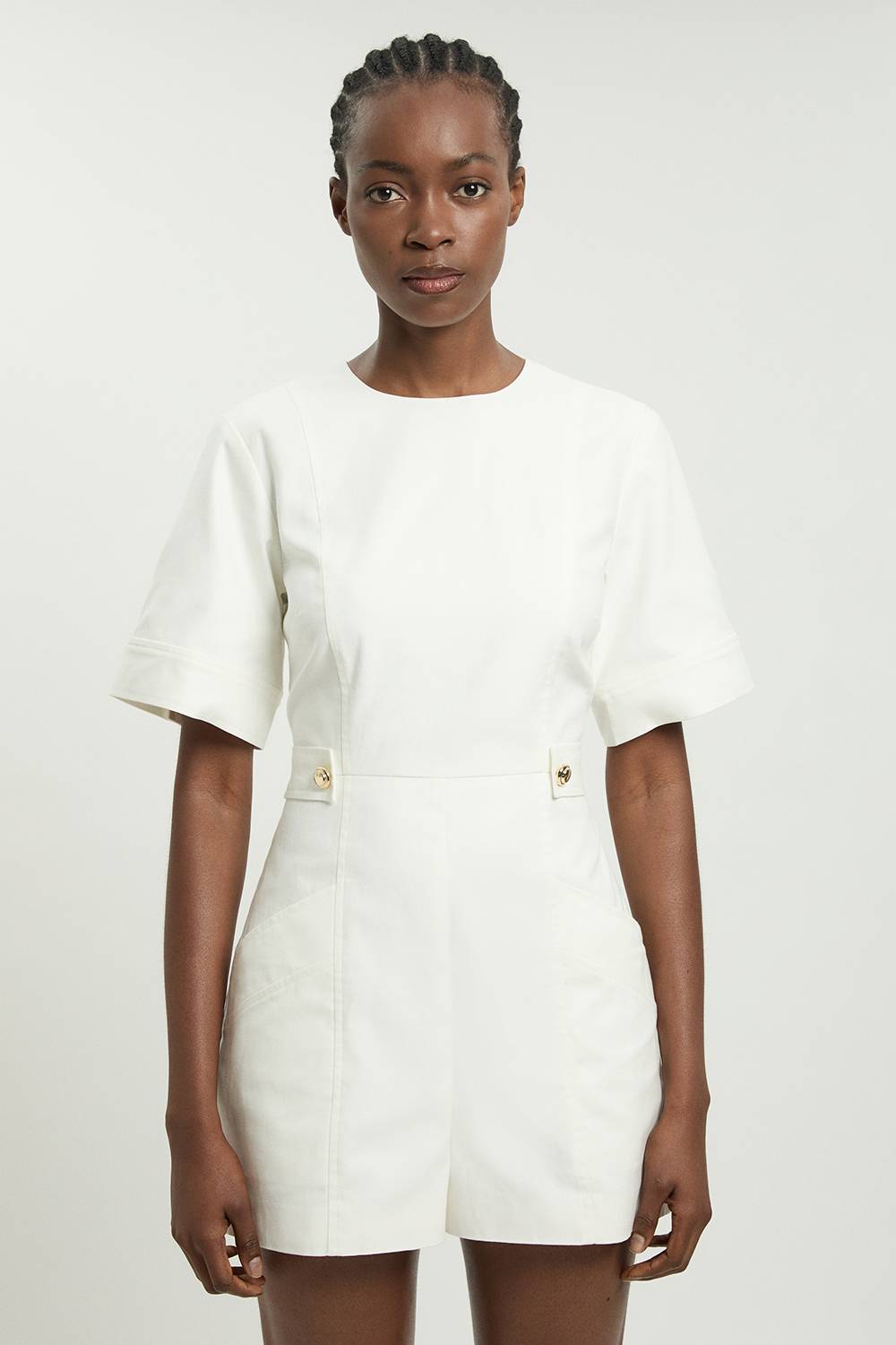 KarenMillen Combi-short Ajustée En Lin Avec Détails Boutons Dorés - Petite