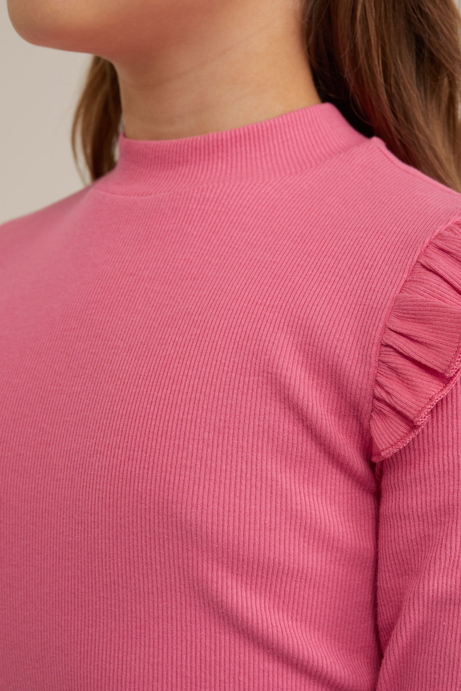 Meisjes geribd T-shirt met ruches WE Fashion Roze