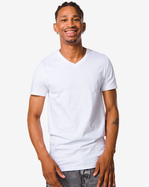 2 t-shirts homme regular fit col en v extra long blanc