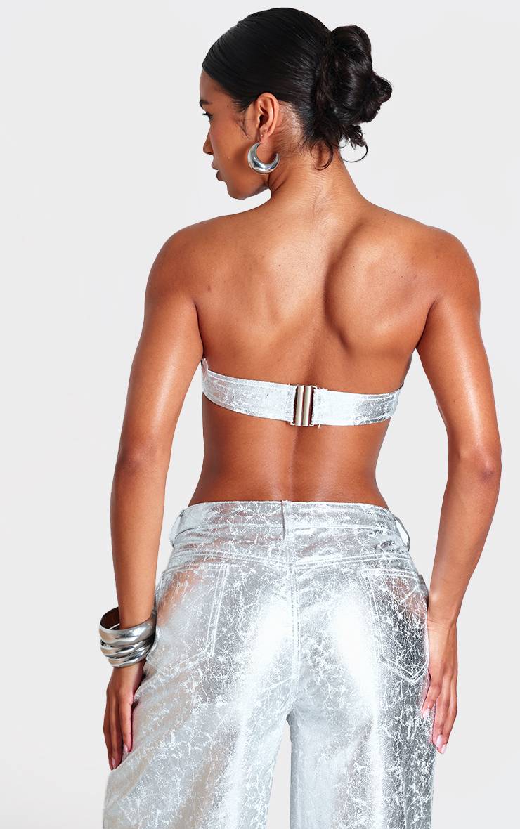 Argenté Top Bandeau En Denim Effet Craquelé Enduit