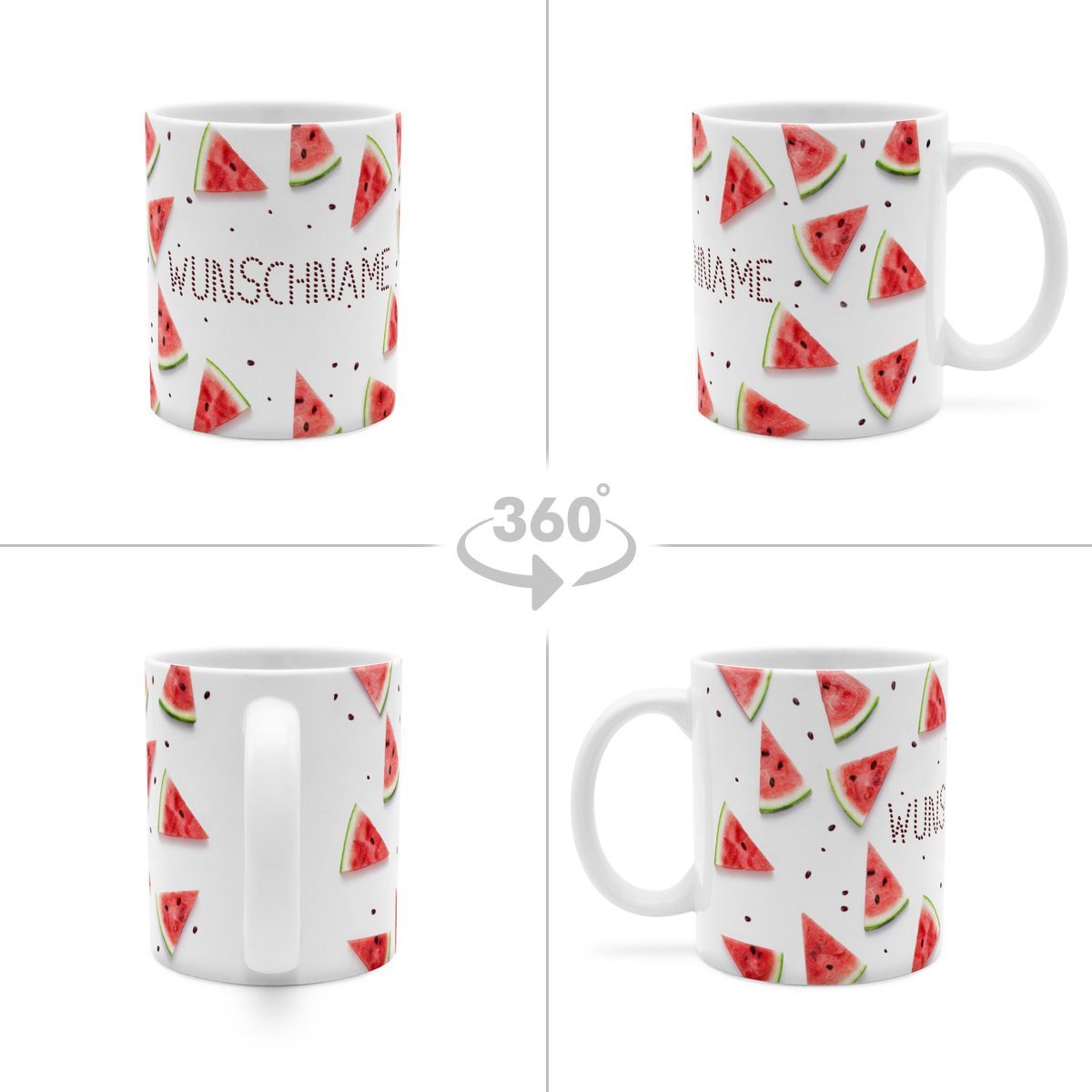 Personalisierte Panorama-Tasse, weiß (Motiv: Melone)